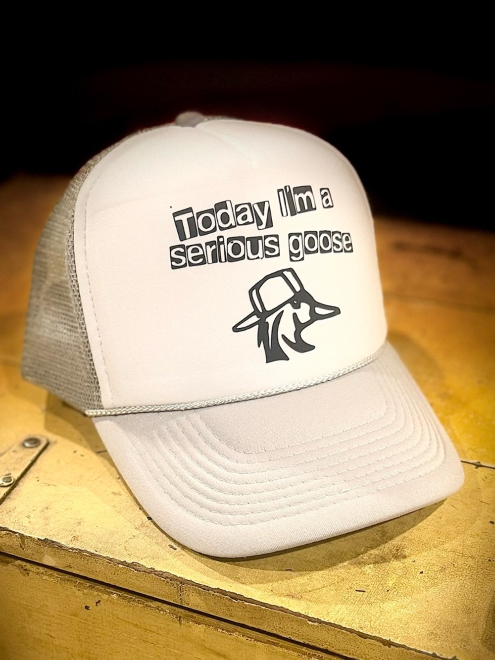 Men's Grey and White 'Today I'm a Serious Goose' Trucker Cap